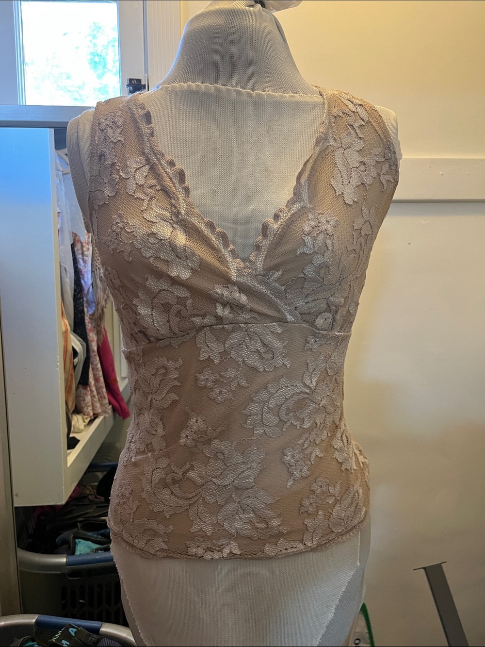 Casadei Nude Floral Lace V-Neck Tank